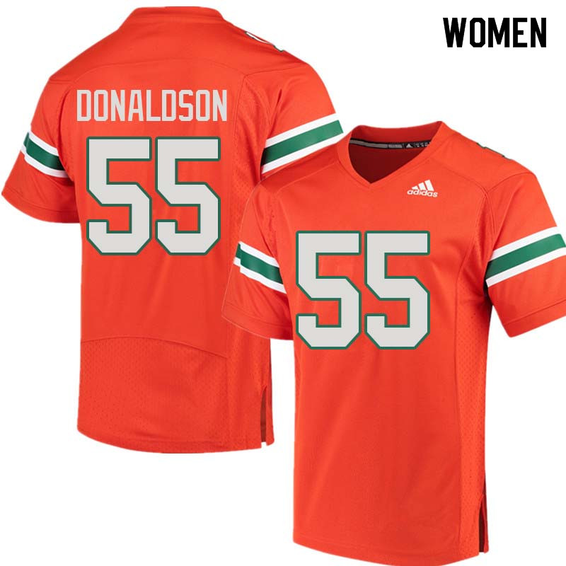 Women Miami Hurricanes #55 Navaughn Donaldson College Football Jerseys Sale-Orange - Click Image to Close